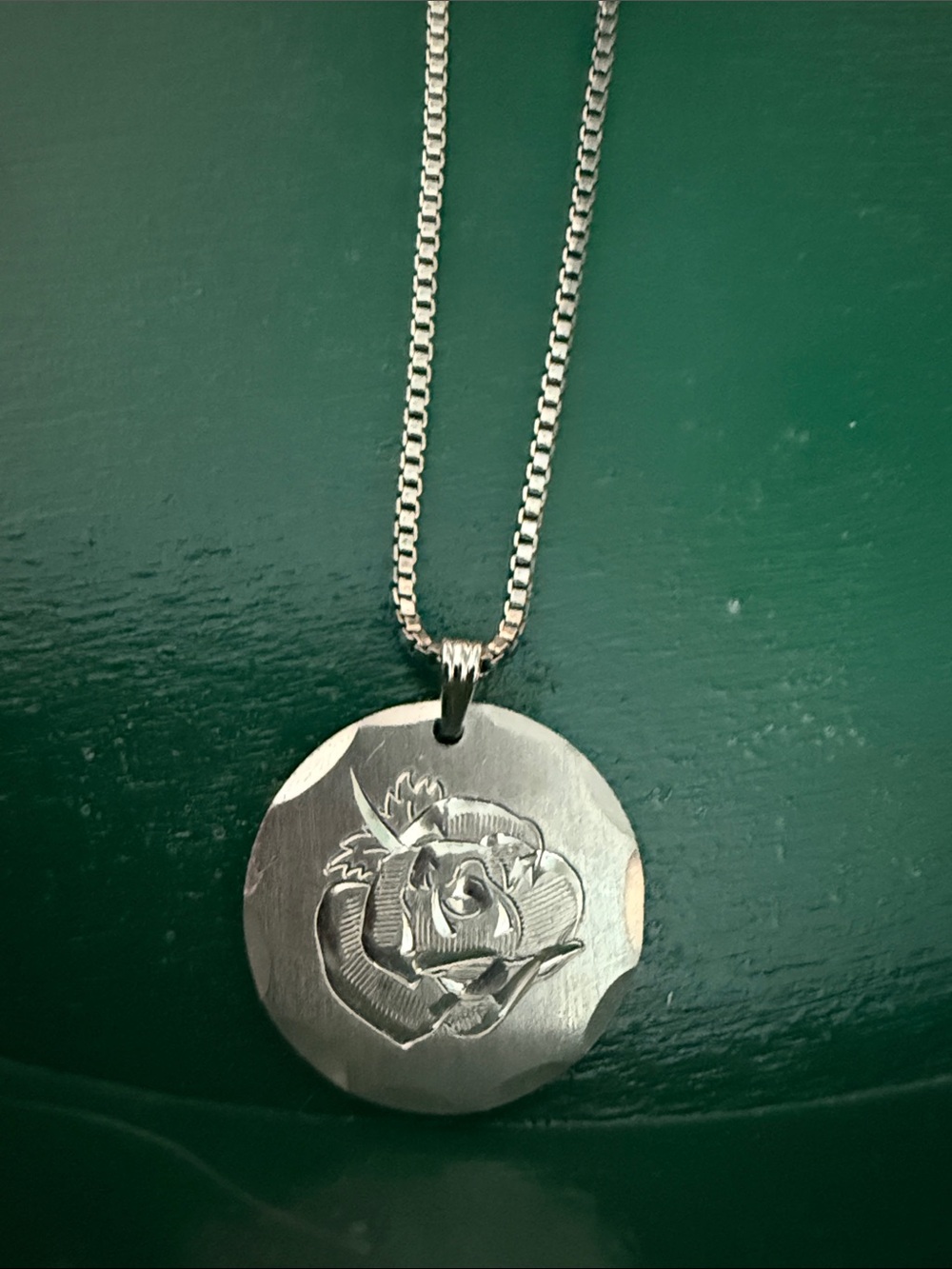 Pewter Blooming Rose Engraved Round Pendant Necklace - British Royal Collectable
